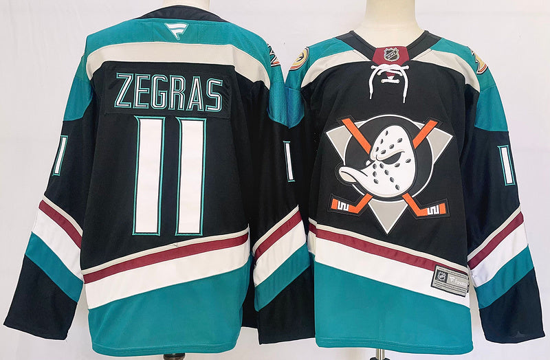 Men's Anaheim Ducks Trevor Zegras #11 Black Game Jersey1