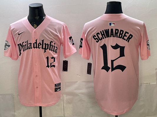 Men's Philadelphia Phillies Kyle Schwarber #12 Pink Replica Player Jersey