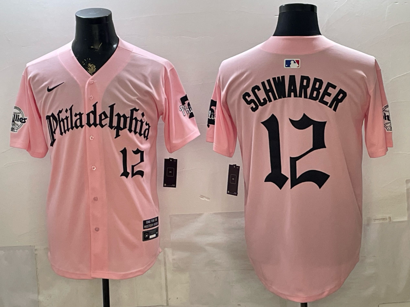 Men's Philadelphia Phillies Kyle Schwarber #12 Pink Replica Player Jersey