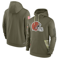 Men's Cleveland Browns Olive 2022 Salute to Service Therma Performance Pullover Hoodie1
