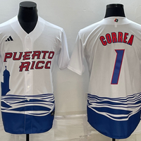 Men's 2023 World Baseball Classic #1 Carlos Correa Puerto Rico White Jersey1