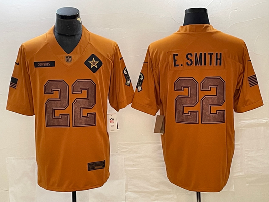 Men's Dallas Cowboys Emmitt Smith #22 Brown 2023 Salute To Service Retired Player Limited Jersey1
