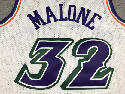 Men's Utah Jazz Karl Malone White 1996-97 Hardwood Classics Swingman Jersey1