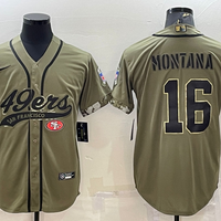 Men's San Francisco 49ers Joe Montana #16 Olive 2022 Salute To Service Retired Player Limited Jersey1 Joint Edition