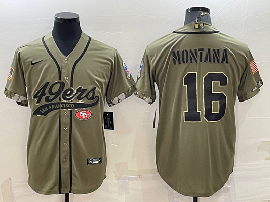 Men's San Francisco 49ers Joe Montana #16 Olive 2022 Salute To Service Retired Player Limited Jersey1 Joint Edition