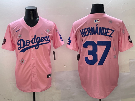 Men's Los Angeles Dodgers Teoscar Hernandez #37 Pink Player Game Jersey1