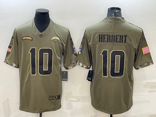 Men's Los Angeles Chargers Justin Herbert #10 Olive 2022 Salute To Service Limited Jersey1