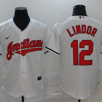 Men's Cleveland Guardians Francisco Lindor #12 White Replica Baseball Jersey1