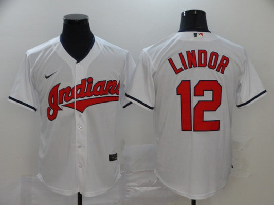 Men's Cleveland Guardians Francisco Lindor #12 White Replica Baseball Jersey1