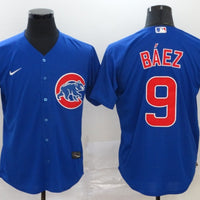 Men's Chicago Cubs Javier Baez #9 Blue Replica Baseball Jersey1