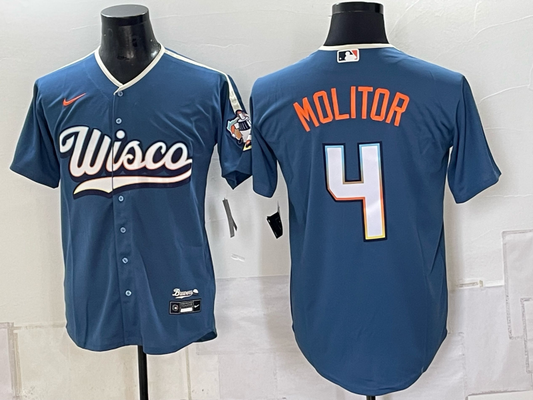 Men's Milwaukee Brewers Paul Molitor #4 Mineral Blue 2026 City Connect Stadium Jersey