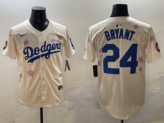 Men's Los Angeles Dodgers Kobe Bryant #24 Cream Alternate Replica Player Jersey1