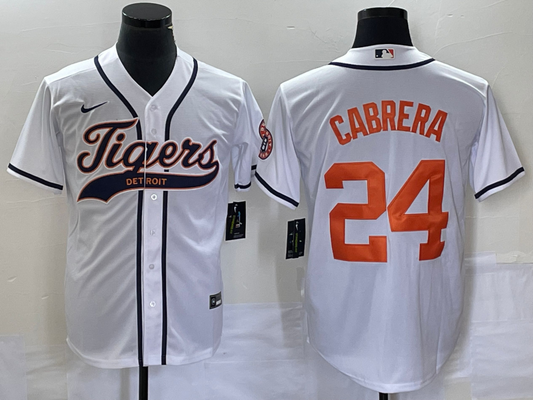 Men's Detroit Tigers Miguel Cabrera #24 White Replica Player Jersey1 Joint Edition