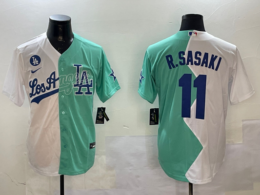 Men's Los Angeles Dodgers Roki Sasaki #11 White/Green Player Jersey1