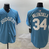 Men's Los Angeles Dodgers Fernando Valenzuela #34 Light Blue Limited Player Jersey1