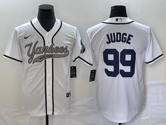 Men's New York Yankees1 Aaron Judge #99 White Player Jersey Joint Edition