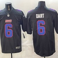 Men's New York Giants Jaxson Dart #6 Carbon Black Fashion Game Jersey
