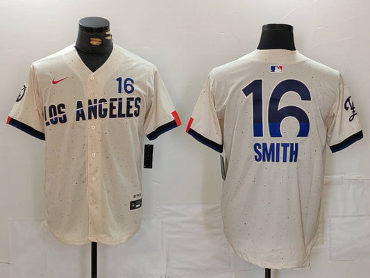 Men's Los Angeles Dodgers Will Smith #16 Cream 2024 City Connect Replica Player Jersey1