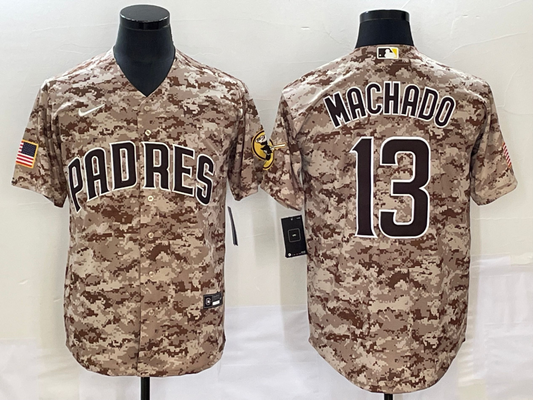 Men's San Diego Padres Manny Machado #13 Camo USMC Alternate Replica Player Jersey1