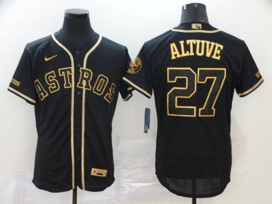 Men's Houston Astros Jose Altuve #27 Black Stitched Jersey1
