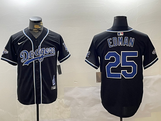 Men's Los Angeles Dodgers Tommy Edman #25 Black Replica Player Jersey1