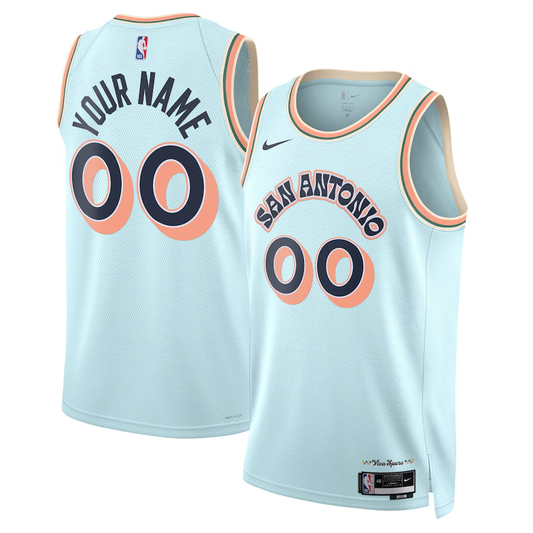 Men's San Antonio Spurs Light Blue 2024/25 Custom Swingman Jersey1 - City Edition