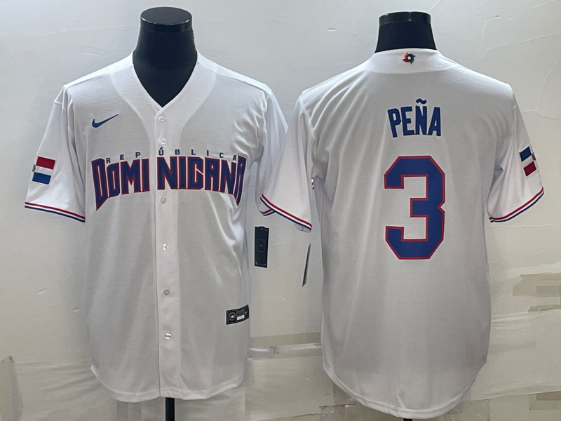 Men's 2023 World Baseball Classic #3 Jeremy Pena Dominican Republic White Jersey1