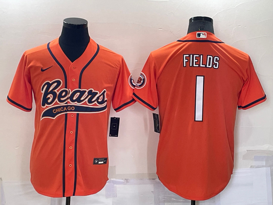 Men's Chicago Bears Justin Fields #1 Orange Game Jersey1 Joint Edition