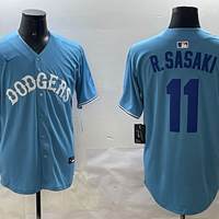 Men's Los Angeles Dodgers Roki Sasaki #11 Light Blue Replica Player Jersey1