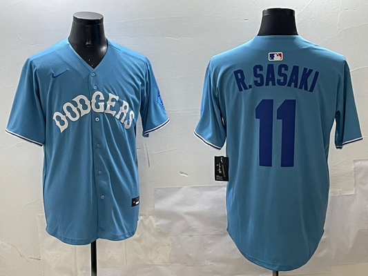 Men's Los Angeles Dodgers Roki Sasaki #11 Light Blue Replica Player Jersey1