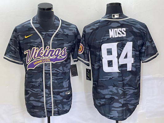 Men's Minnesota Vikings Randy Moss #84 Grey Camouflage Game Jersey1 Joint Edition