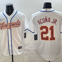 Men's Venezuela Baseball Ronald Acuna Jr. #21 White 2026 World Baseball Classic Stadium Jersey