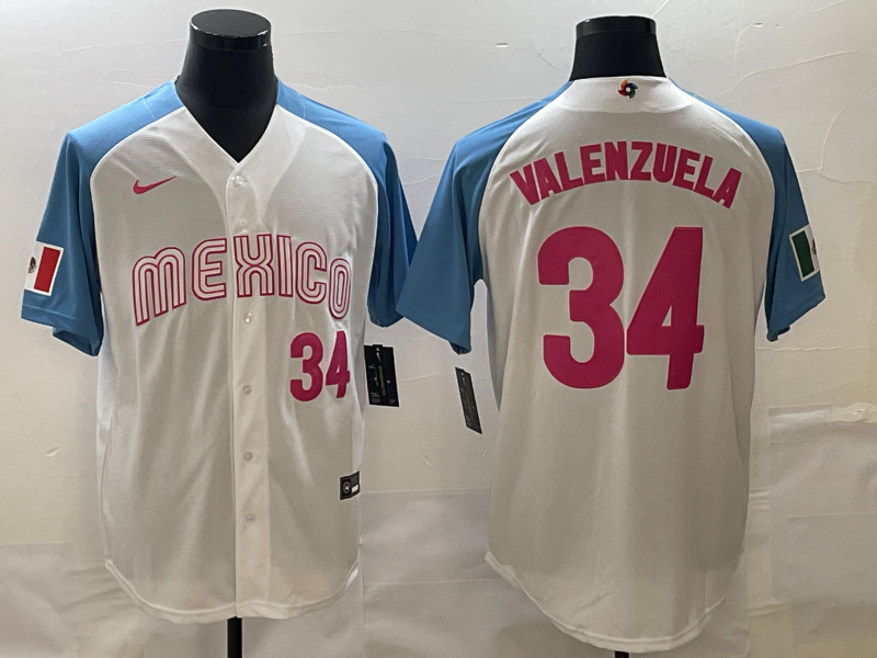 Men's 2023 World Baseball Classic #34 Fernando Valenzuela Mexico White Player Jersey1