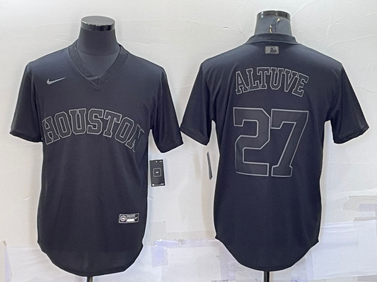 Men's Houston Astros Jose Altuve #27 Black Fashion Stitched Jersey1