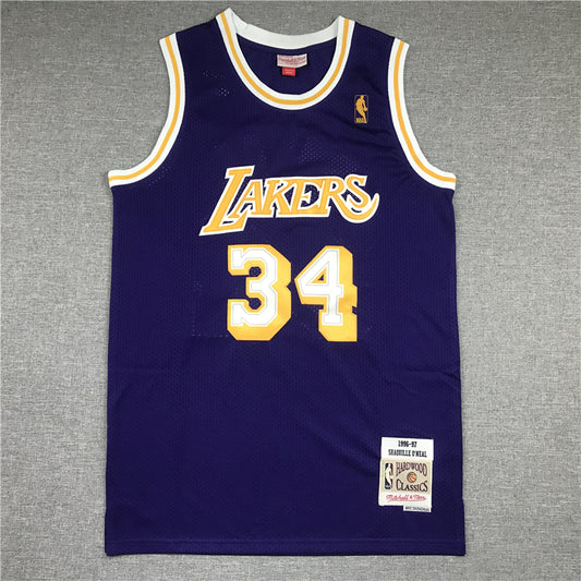 Men's Los Angeles Lakers Shaquille O'Neal #34 Purple 1996-97 Classics Jersey1