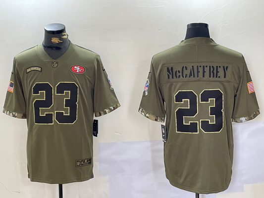 Men's San Francisco 49ers Christian McCaffrey #23 Olive Salute To Service Limited Jersey2