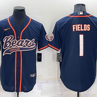 Men's Chicago Bears Justin Fields #1 Navy Game Jersey1 Joint Edition