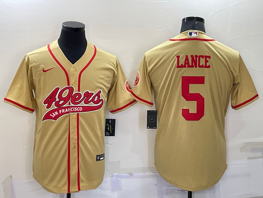 Men's San Francisco 49ers Trey Lance #5 Gold Game Jersey1 Joint Edition