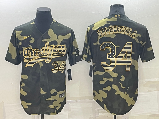 Men's Los Angeles Dodgers Fernando Valenzuela #34 Camouflage Replica Baseball Jersey1