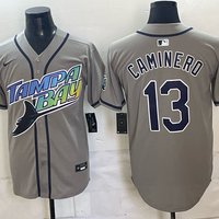Men's Tampa Bay Rays Junior Caminero #13 Gray Replica Jersey