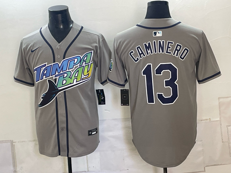 Men's Tampa Bay Rays Junior Caminero #13 Gray Replica Jersey