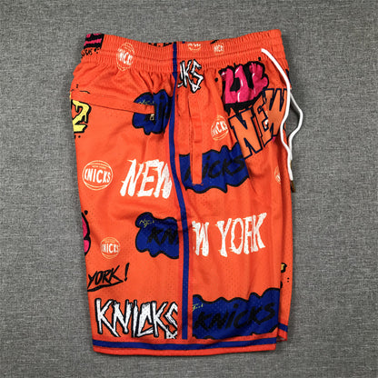 Men's New York Knicks Orange Graffiti Edition Pocket Shorts1