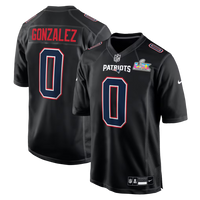 Men's New England Patriots Christian Gonzalez #0 Black Super Bowl LX Patch Carbon Fashion Game Jersey