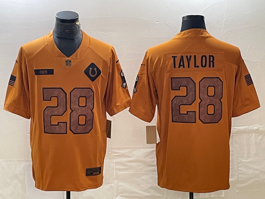 Men's Indianapolis Colts Jonathan Taylor #28 Brown 2023 Salute To Service Limited Jersey1