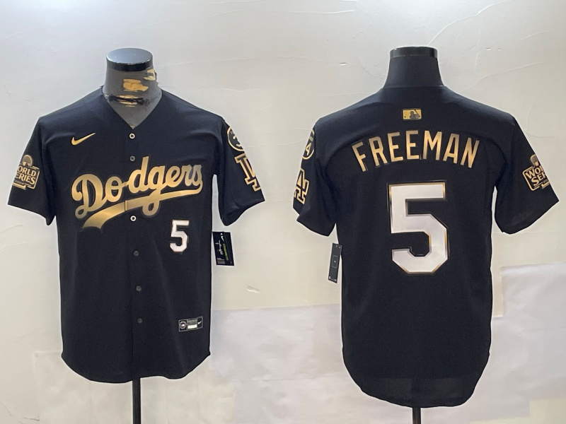 Men's Los Angeles Dodgers Freddie Freeman #5 Black Game Player Jersey1