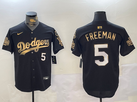 Men's Los Angeles Dodgers Freddie Freeman #5 Black Game Player Jersey1