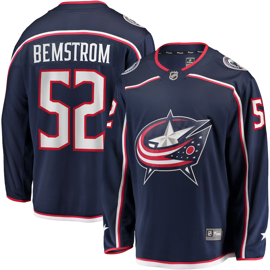 Men's Columbus Blue Jackets Emil Bemstrom #52 Navy Home Breakaway Player Jersey1