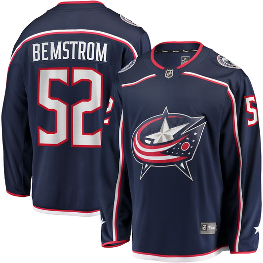 Men's Columbus Blue Jackets Emil Bemstrom #52 Navy Home Breakaway Player Jersey1