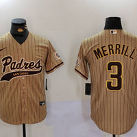 Men's San Diego Padres Jackson Merrill #3 Tan Alternate Replica Player Jersey1