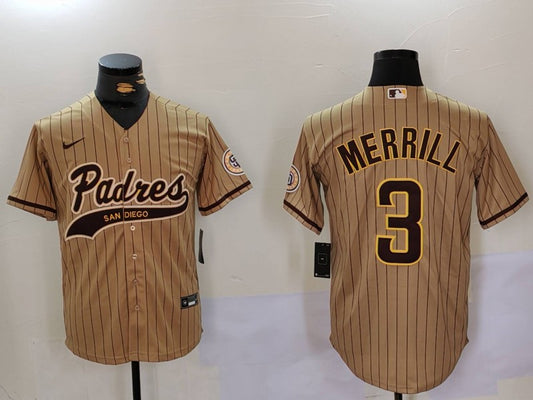 Men's San Diego Padres Jackson Merrill #3 Tan Alternate Replica Player Jersey1